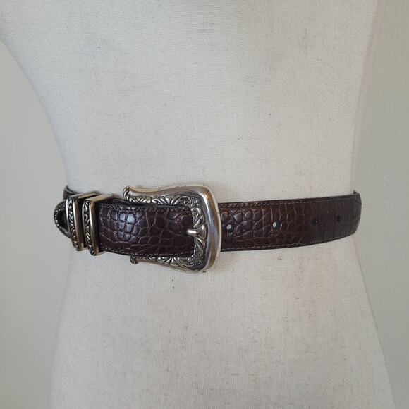 Brighton Belt Med Brown Leather Western Croc Embossed Cowgirl Rodeo Filigree USA main image 9